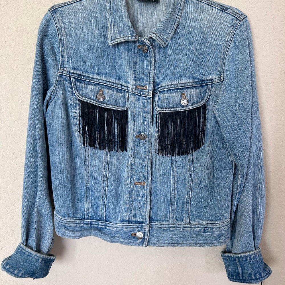 Custom Denim Jacket with Black Fringe